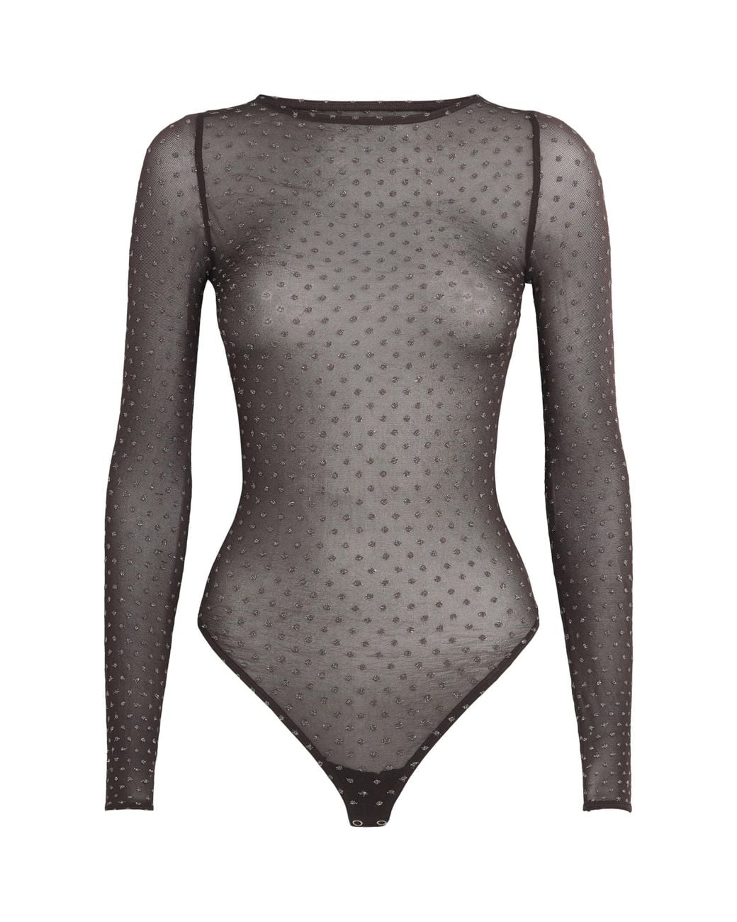 Wolford Gray Shimmer Dots Long-Sleeve Bodysuit