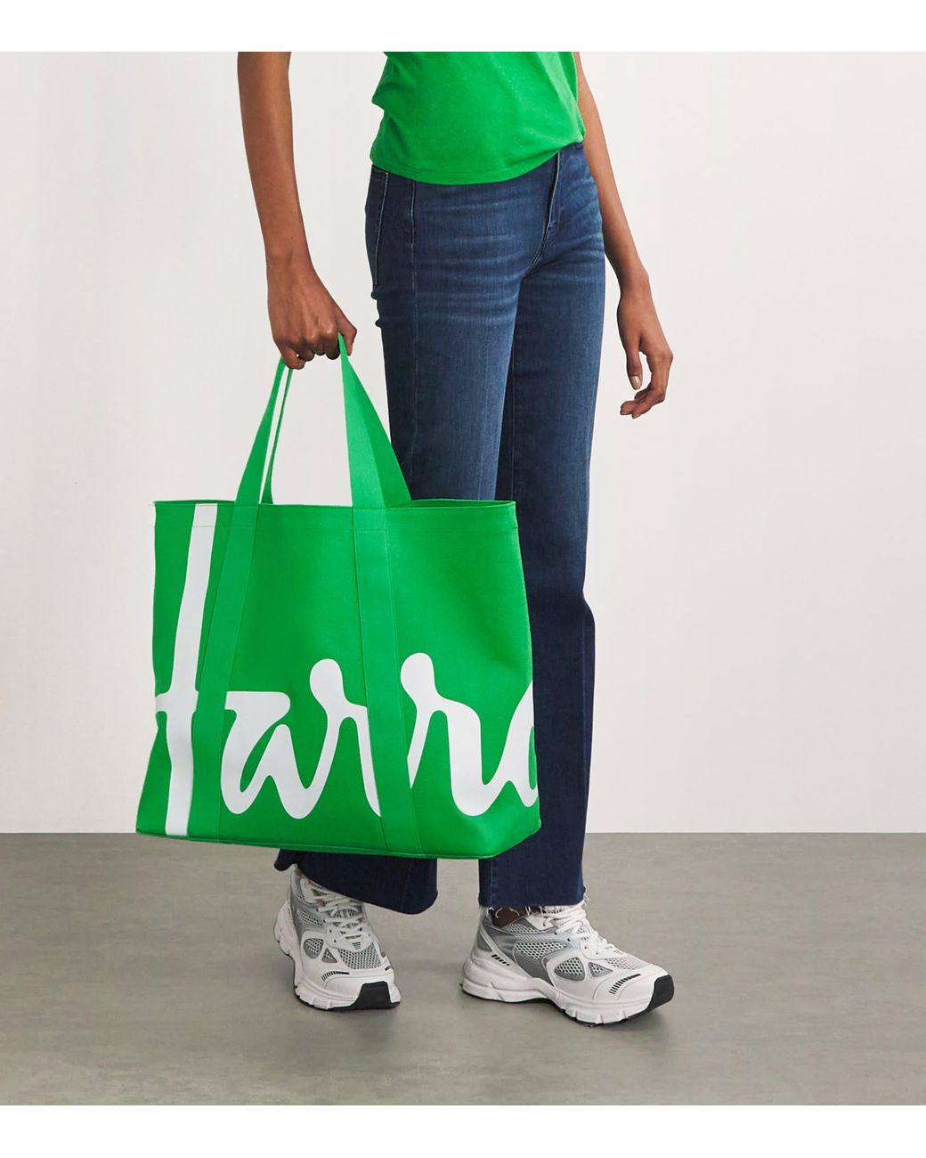 Harrods Green Large Cotton Logo Tote Bag