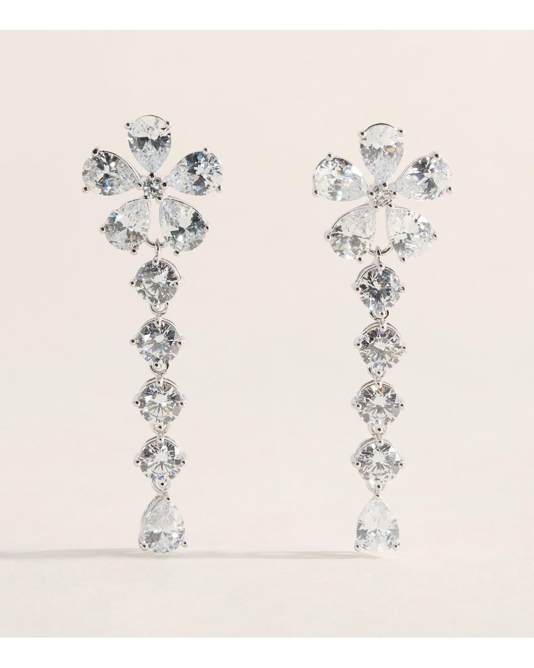 Self-Portrait Natural Crystal-Embellished Floral Drop Earrings