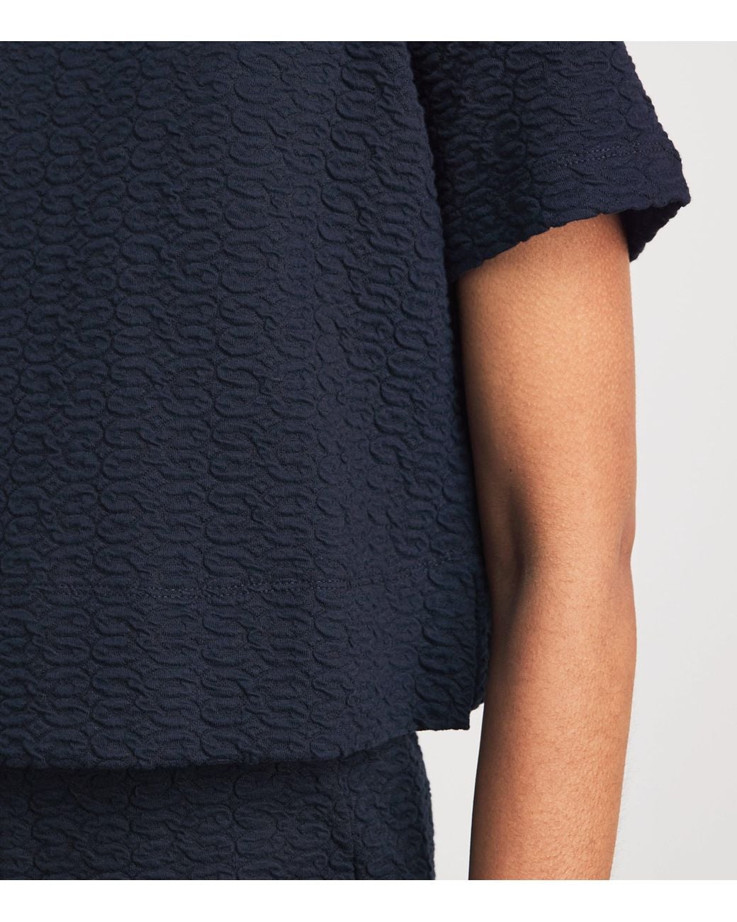 ME+EM Blue Cotton-Blend Jacquard Cropped T-Shirt
