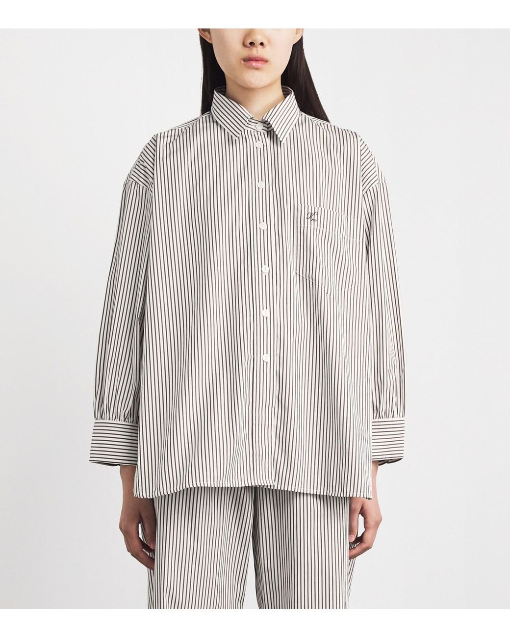 Suzie Kondi White Cotton Poplin Stripe Kappa Shirt