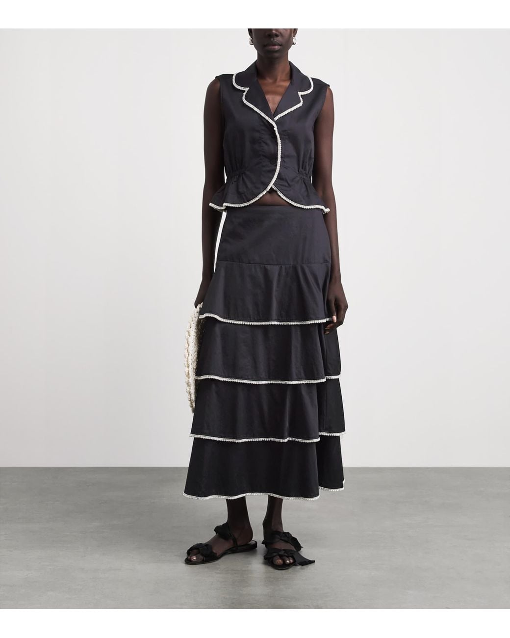 Sandro Black Cotton Embellished Maxi Skirt