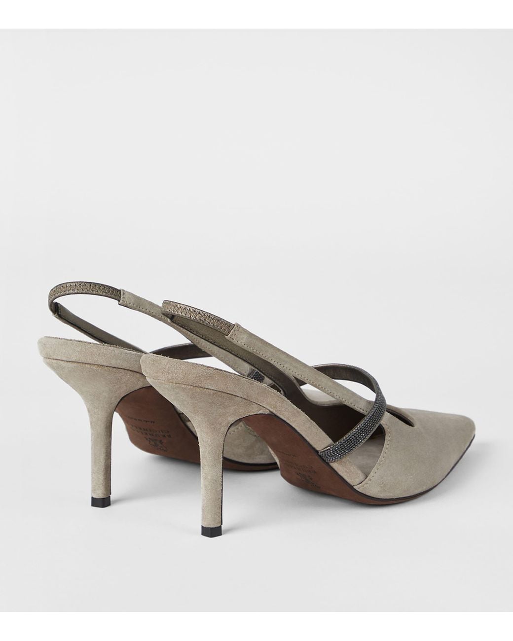 Brunello Cucinelli White Suede Slingback Heels 80