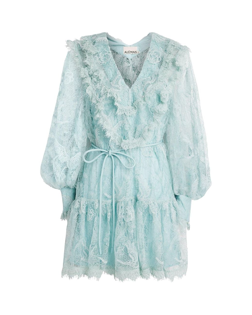 ALÉMAIS Blue Ruffled Lace Winifred Mini Dress