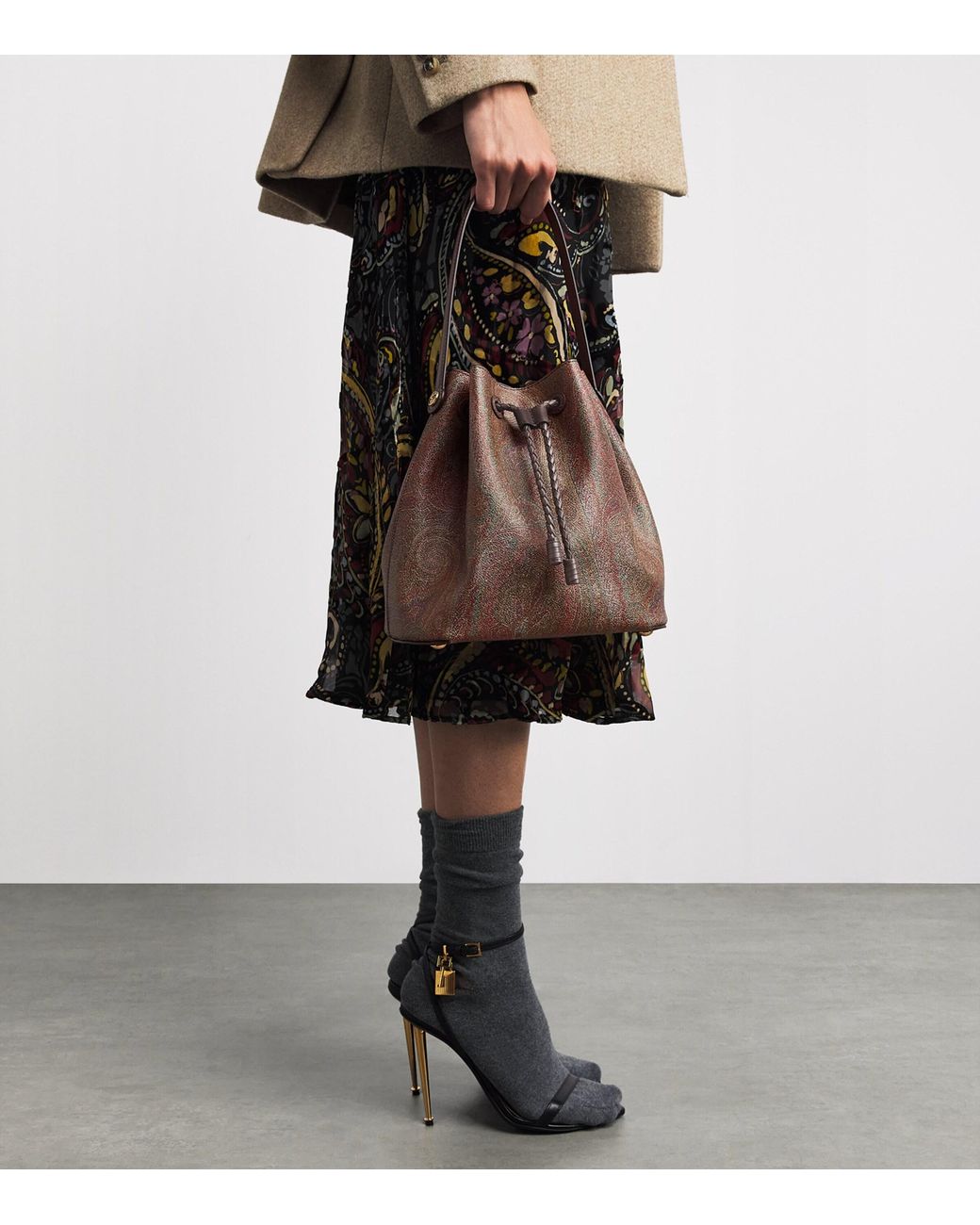 Etro Brown Small Paisley Arnica Bucket Bag