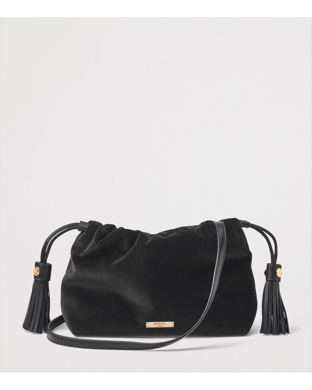 Aspinal Black Velvet Freida Top-Handle Bag