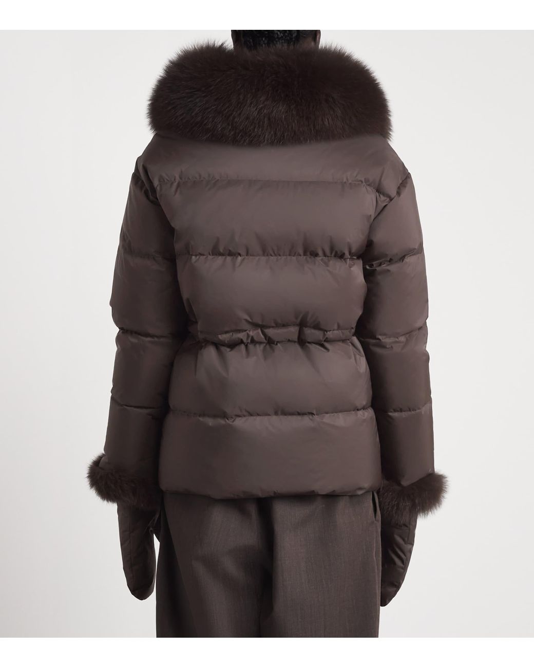 Yves Salomon Brown Down Fur-Trim Technical Puffer Jacket