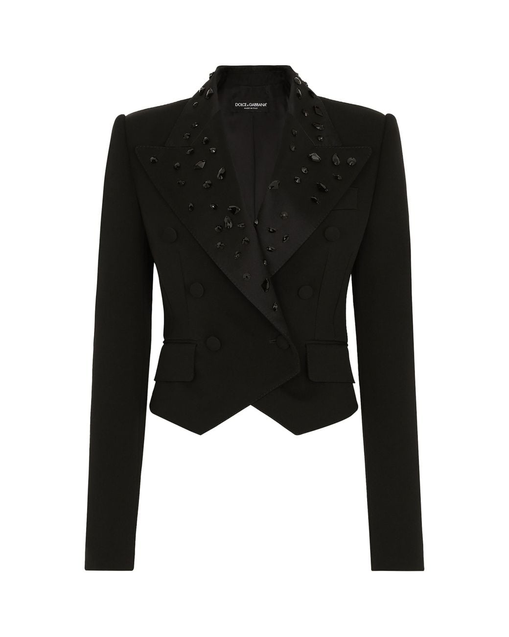 Dolce & Gabbana Black Virgin Wool-Blend Embellished Cropped Blazer