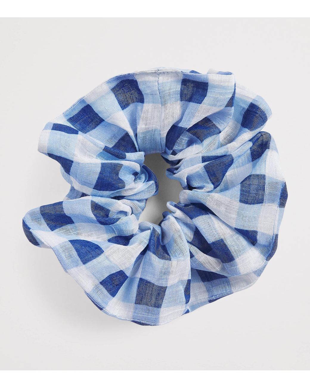 Sandro Blue Linen-Blend Gingham Scrunchie