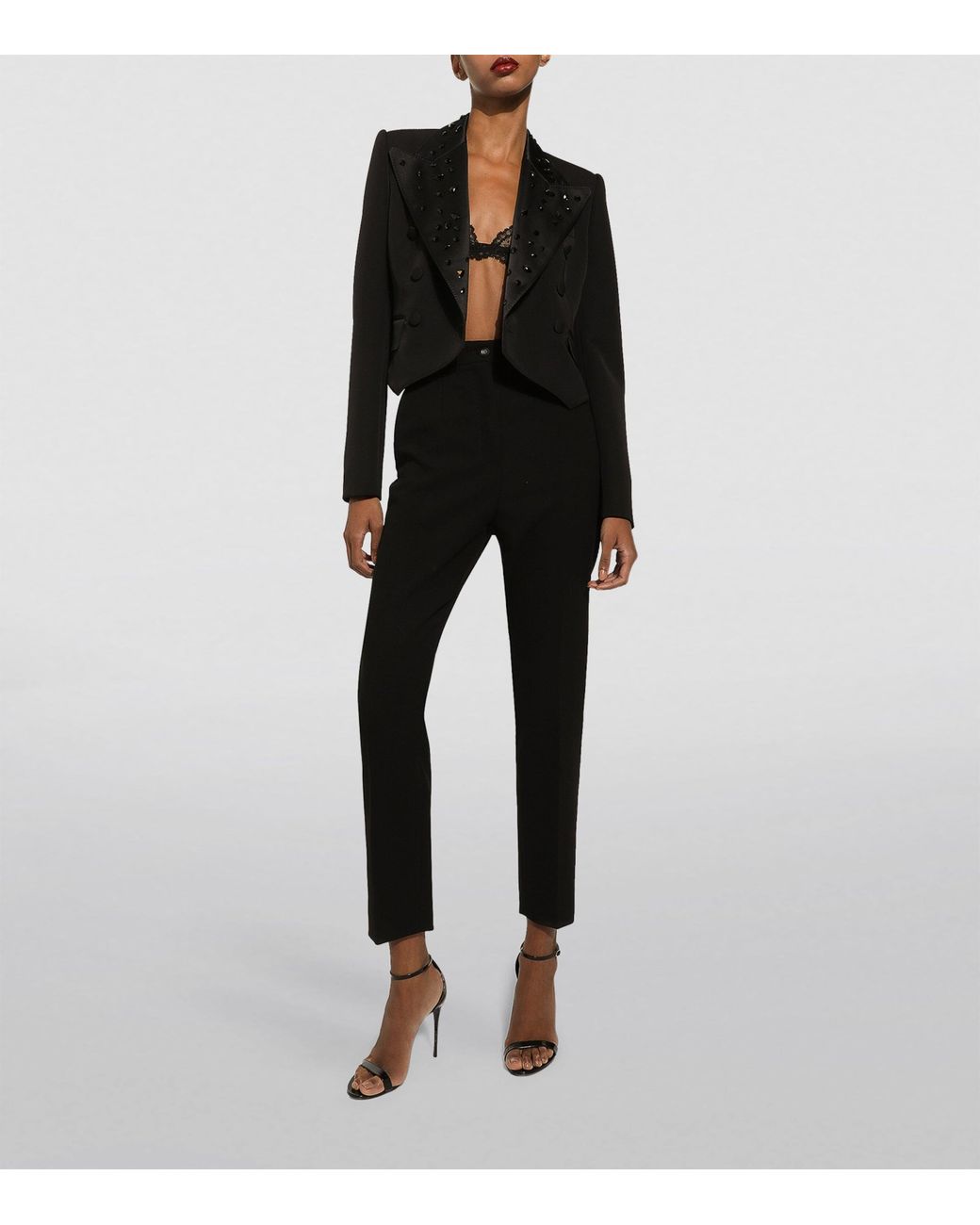 Dolce & Gabbana Black Virgin Wool-Blend Embellished Cropped Blazer