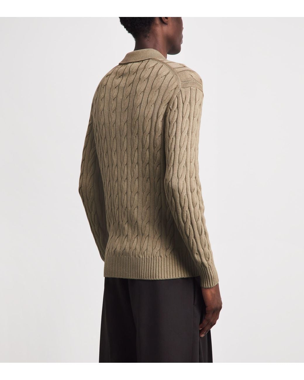 Ralph Lauren Brown Silk-Cotton Cable-Knit Polo Shirt for men
