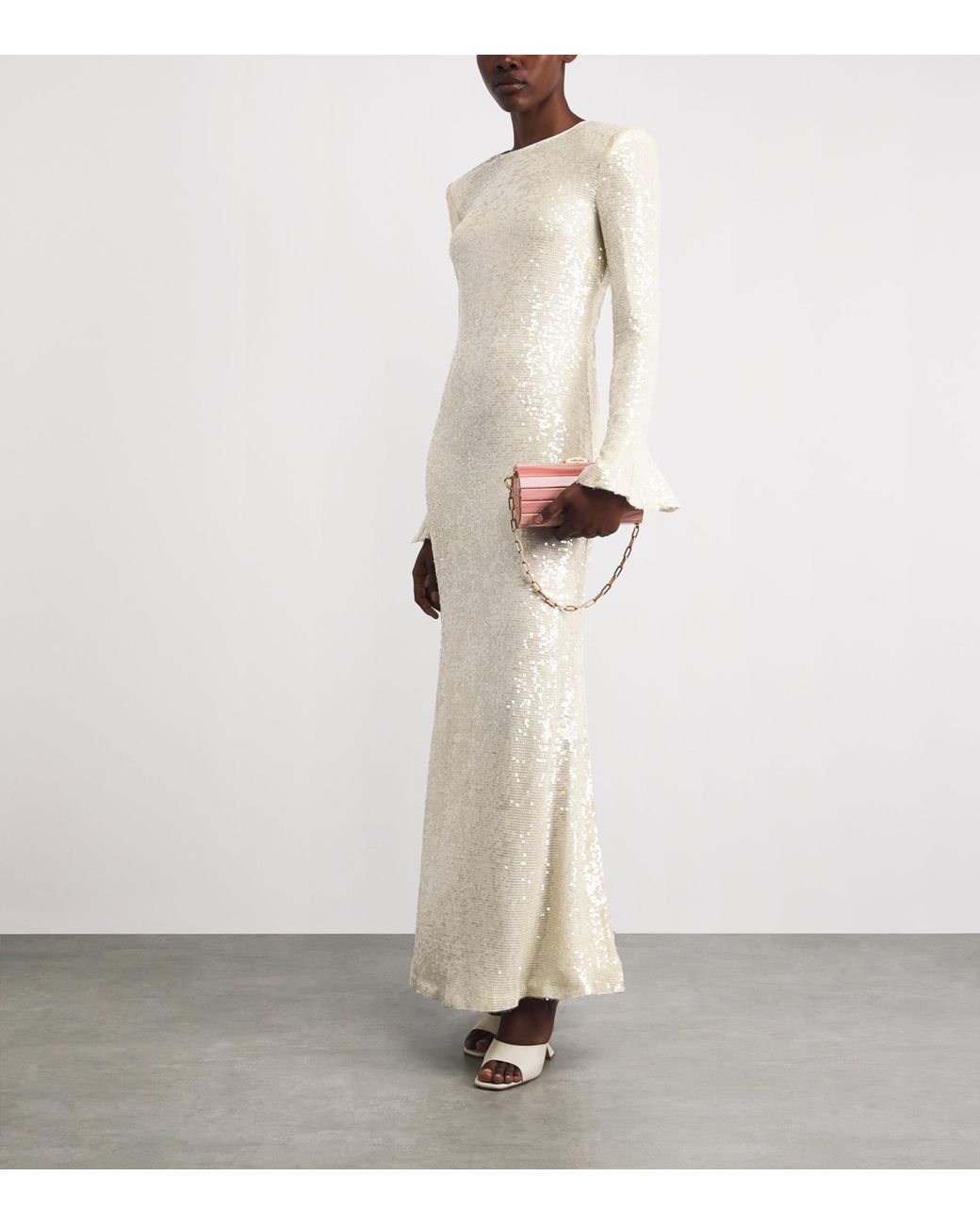 LAPOINTE Natural Sequin Flared-Sleeve Maxi Dress