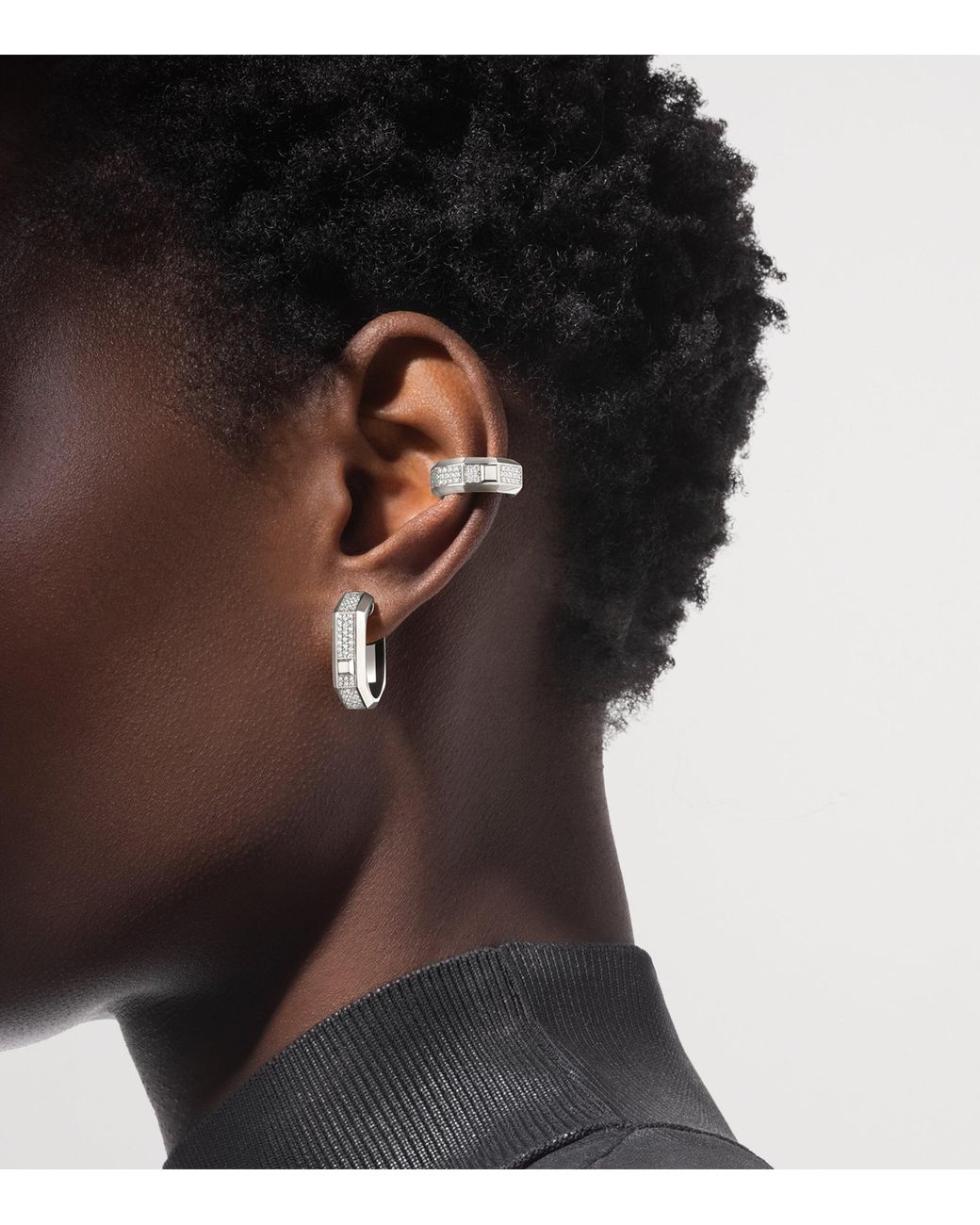 Messika White Moderniste Medium And Diamond Single Hoop Earring