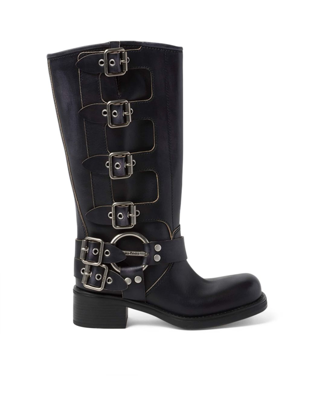 Miu Miu Black Leather Buckle Boots 50