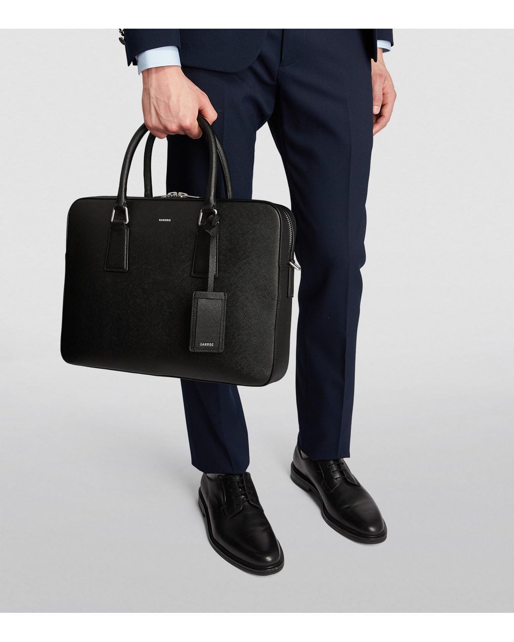 Sandro Black Reconstituted Leather Slim Briefcase for men
