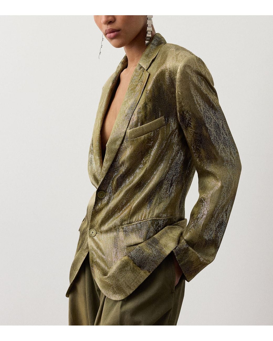 Ralph Lauren Green Silk-Blend Marcy Blazer