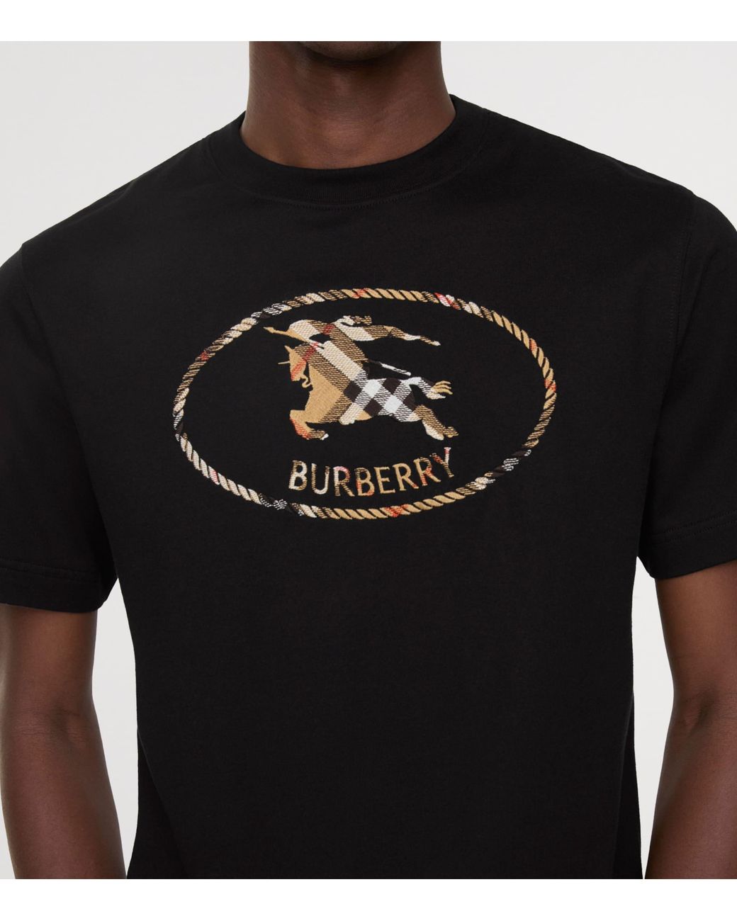 Burberry Black Check Ekd Embroidered T-Shirt for men