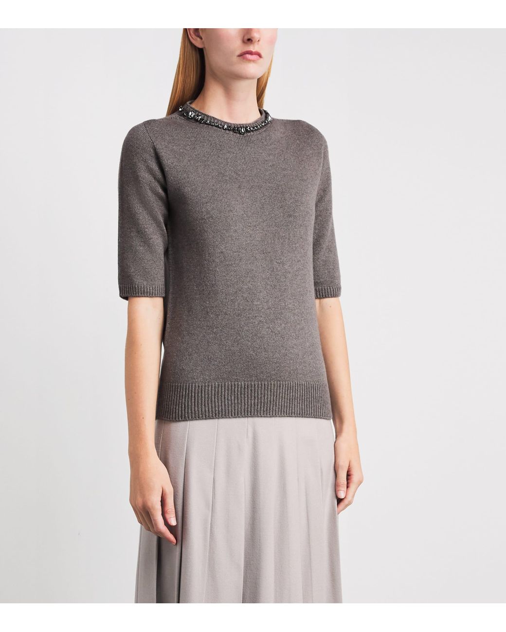 Fabiana Filippi Gray Virgin Wool-Silk-Cashmere Embellished Sweater