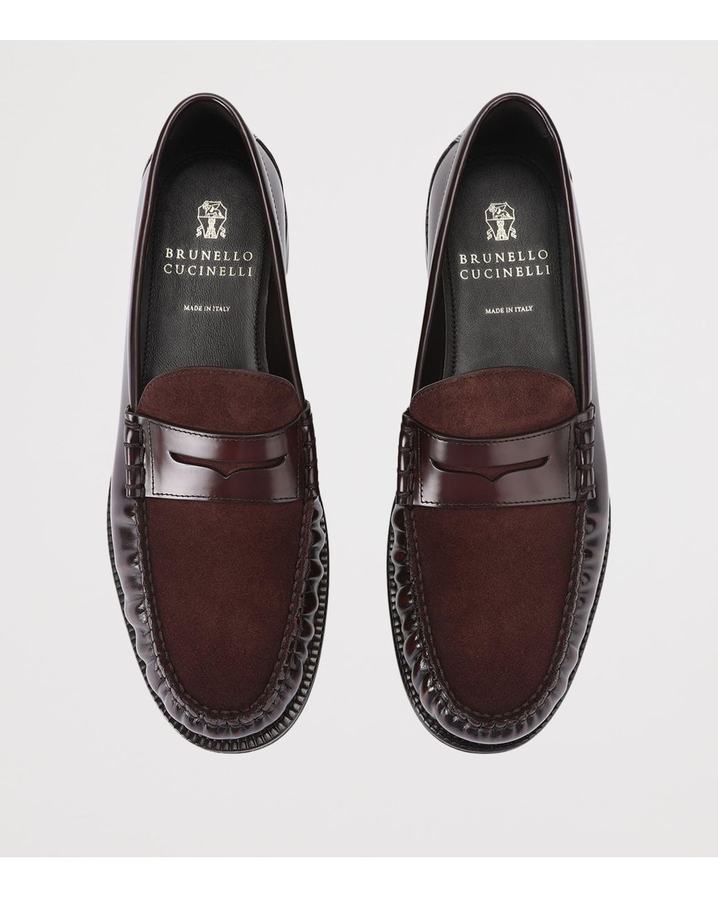 Brunello Cucinelli Black Patent Leather Penny Loafers for men