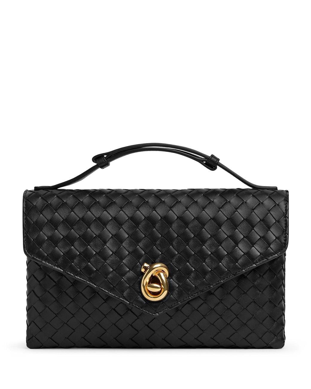 Bottega Veneta Black Leather Knot Lock Top-Handle Bag