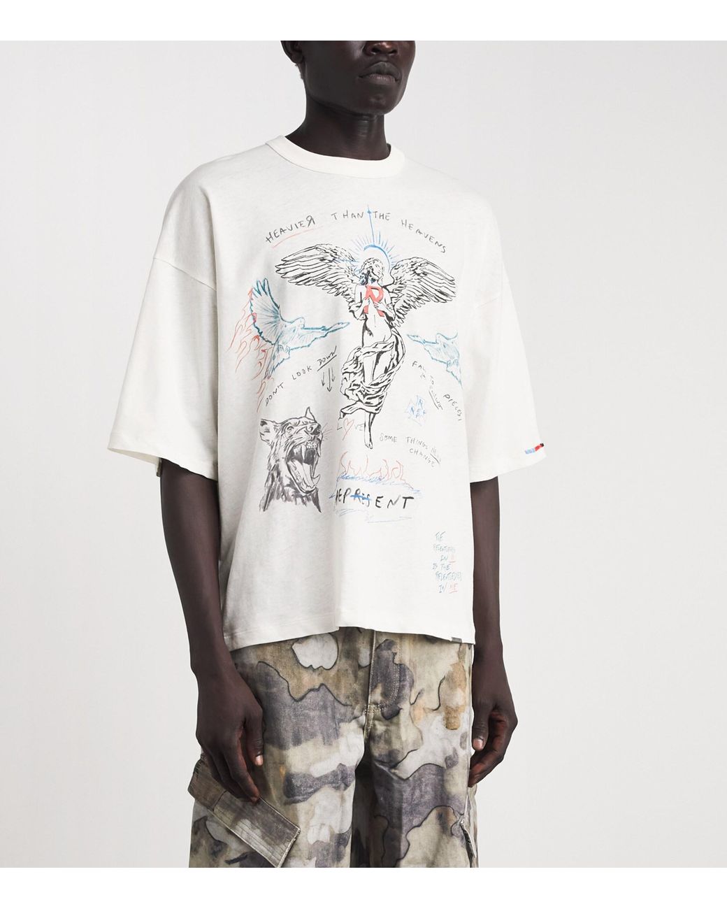 Represent White Organic Cotton-Hemp Printed T-Shirt for men