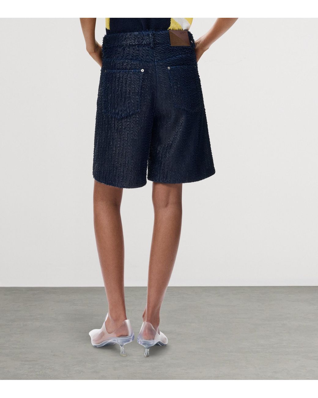 Loewe Blue Leather Feather Shorts