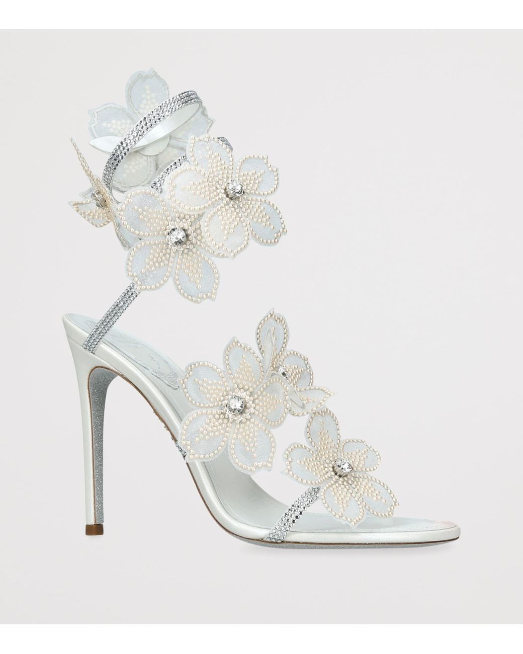 Rene Caovilla White Leather Flower Cleo Sandals 105