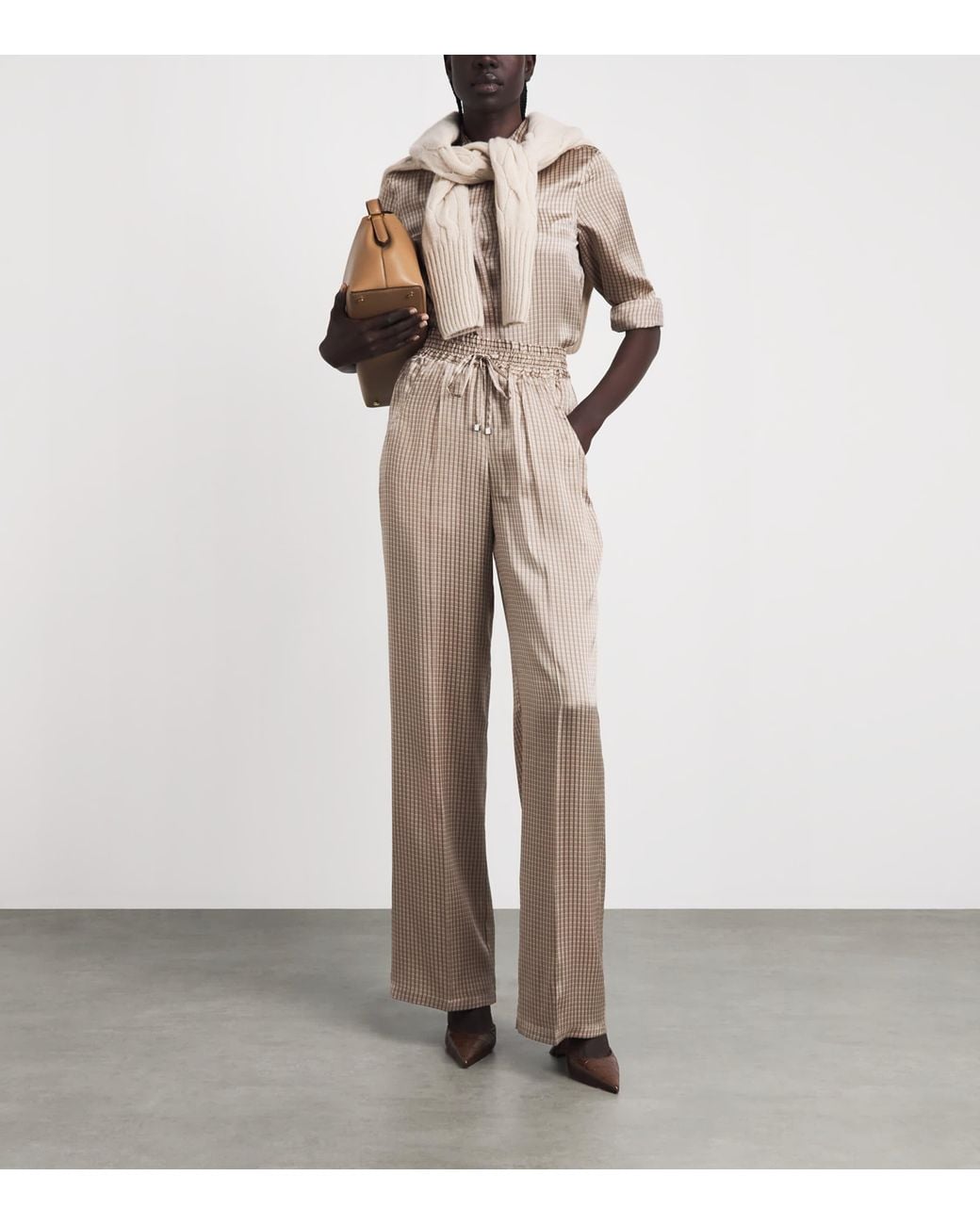 Kiton Natural Silk Printed Pleated Drawstring Trousers