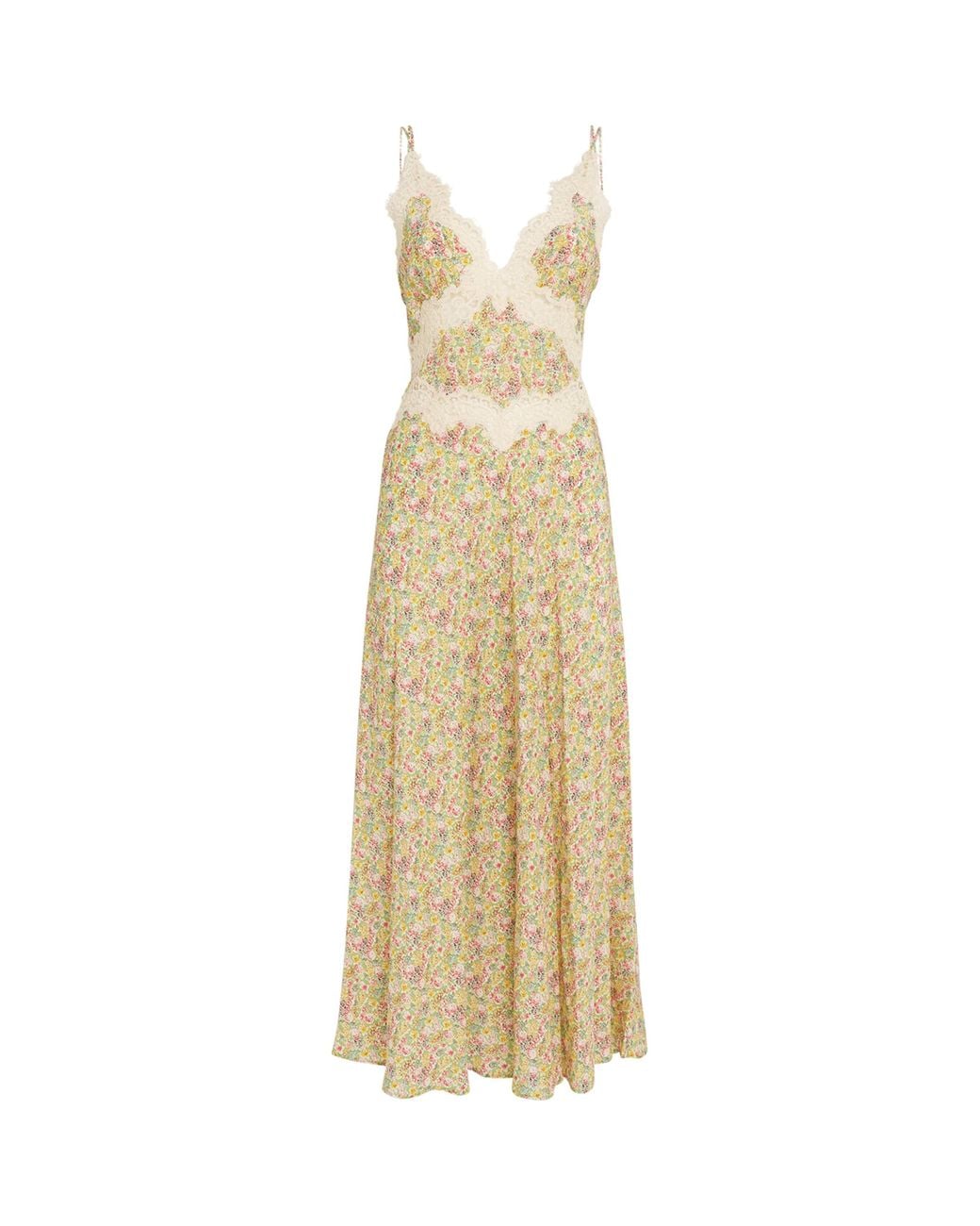 Doen Silk Chrysanthemum Sky Floral Venus Midi Dress in Metallic | Lyst