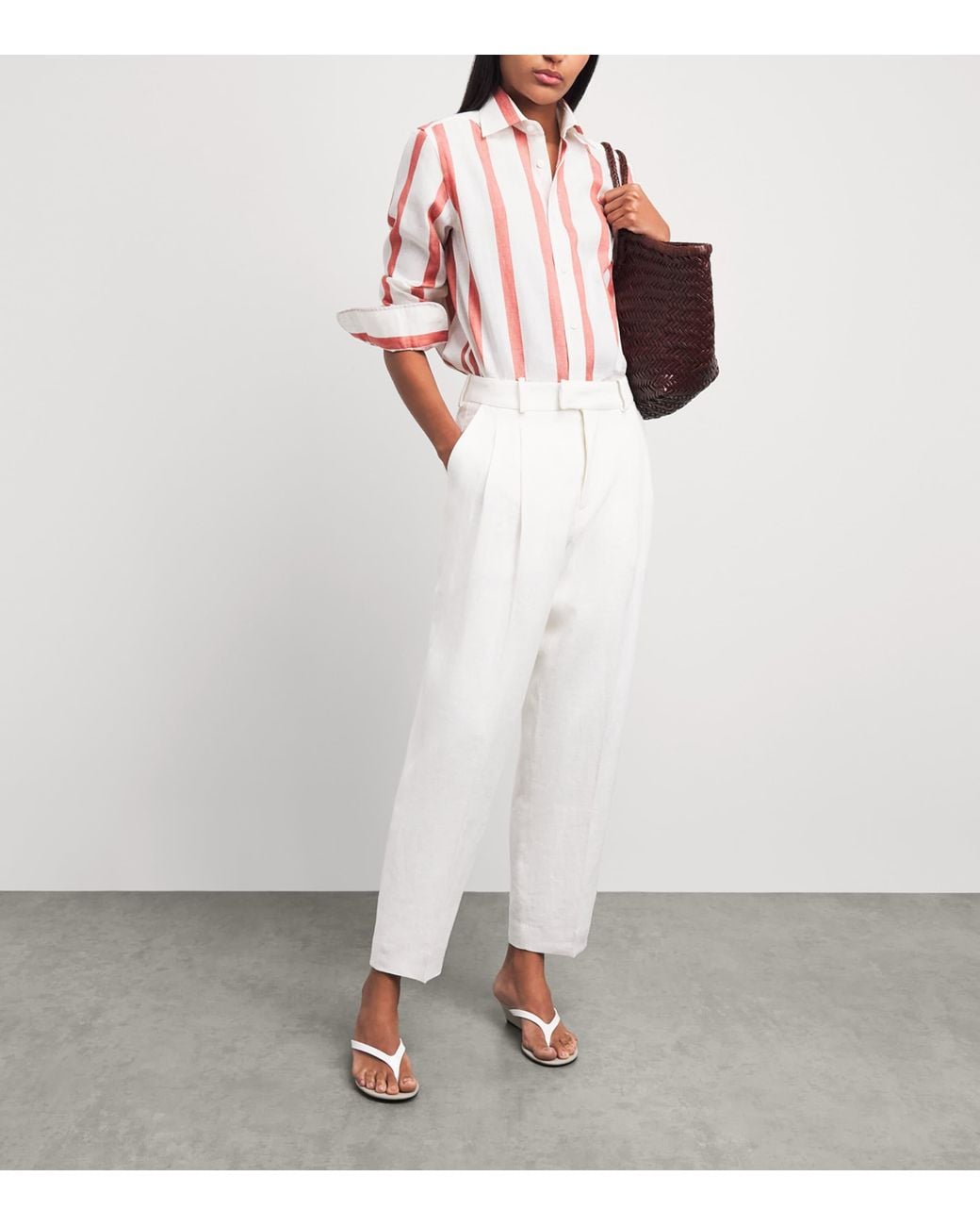 With Nothing Underneath Red Linen-Cotton Stripe The Boyfriend Shirt