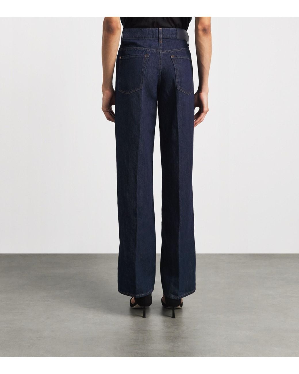 7 For All Mankind Blue Stovepipe High-Rise Straight Jeans