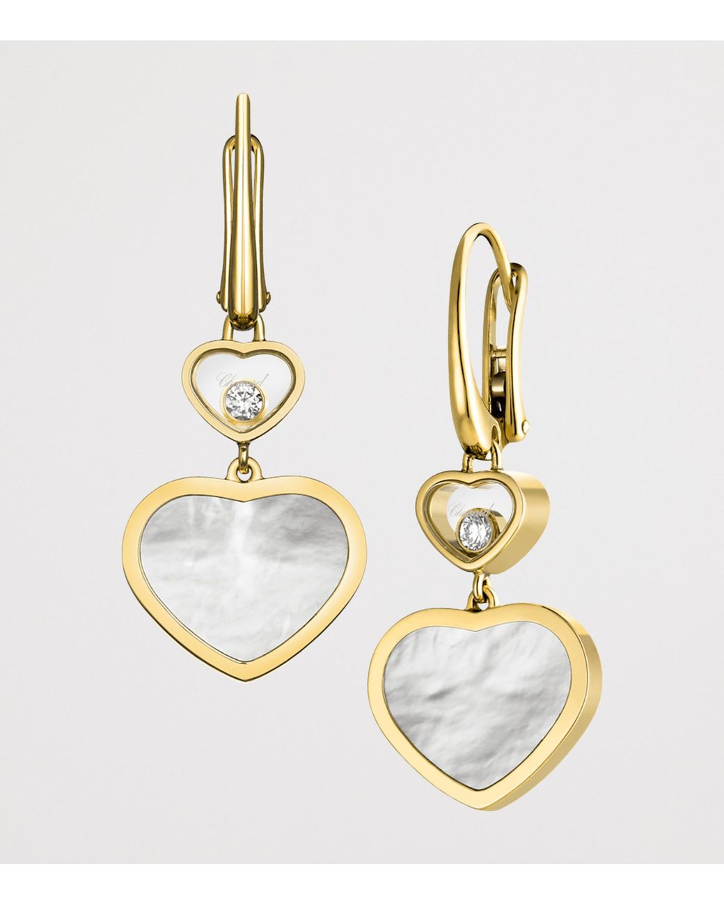Chopard Metallic Diamond And Mother-Of-Pearl Happy Hearts Drop Earrings