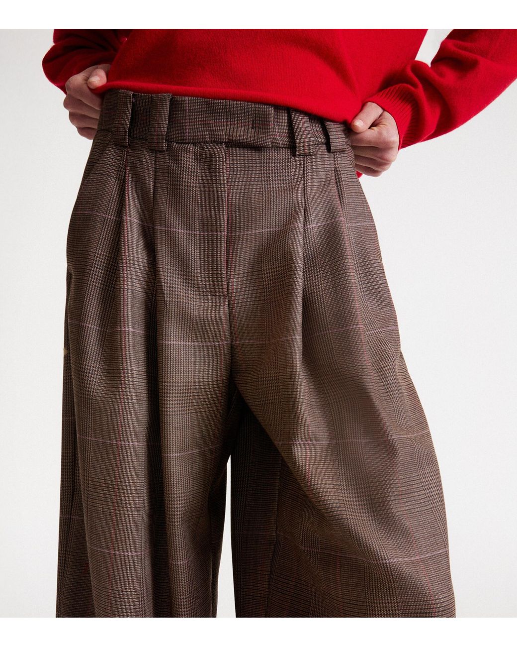 Marella Brown Virgin Wool Pleated Wide-Leg Trousers