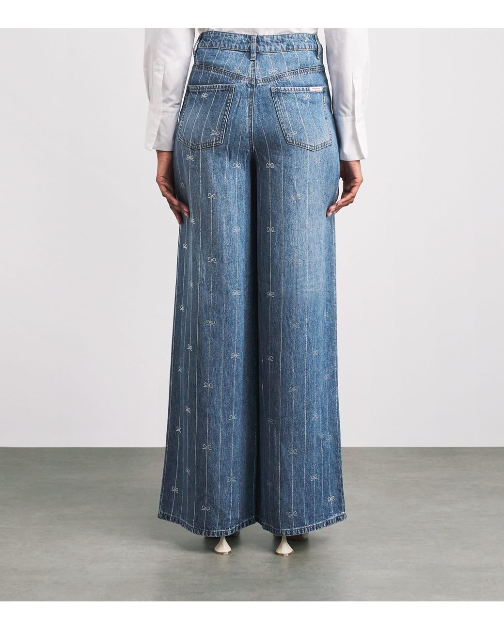 Self-Portrait Blue Rhinestone Stripe Wide-Leg Jeans