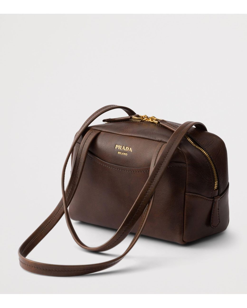 Prada Brown Mini Antique Leather Carry Top-Handle Bag