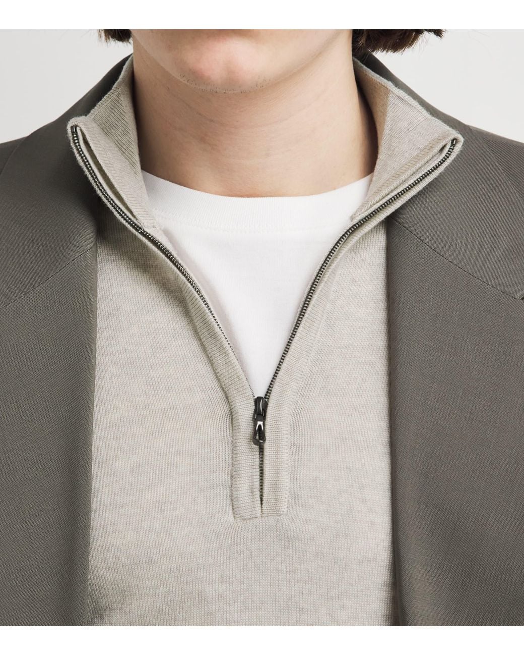John Smedley White Merino Wool Tapton Quarter-Zip Sweater for men