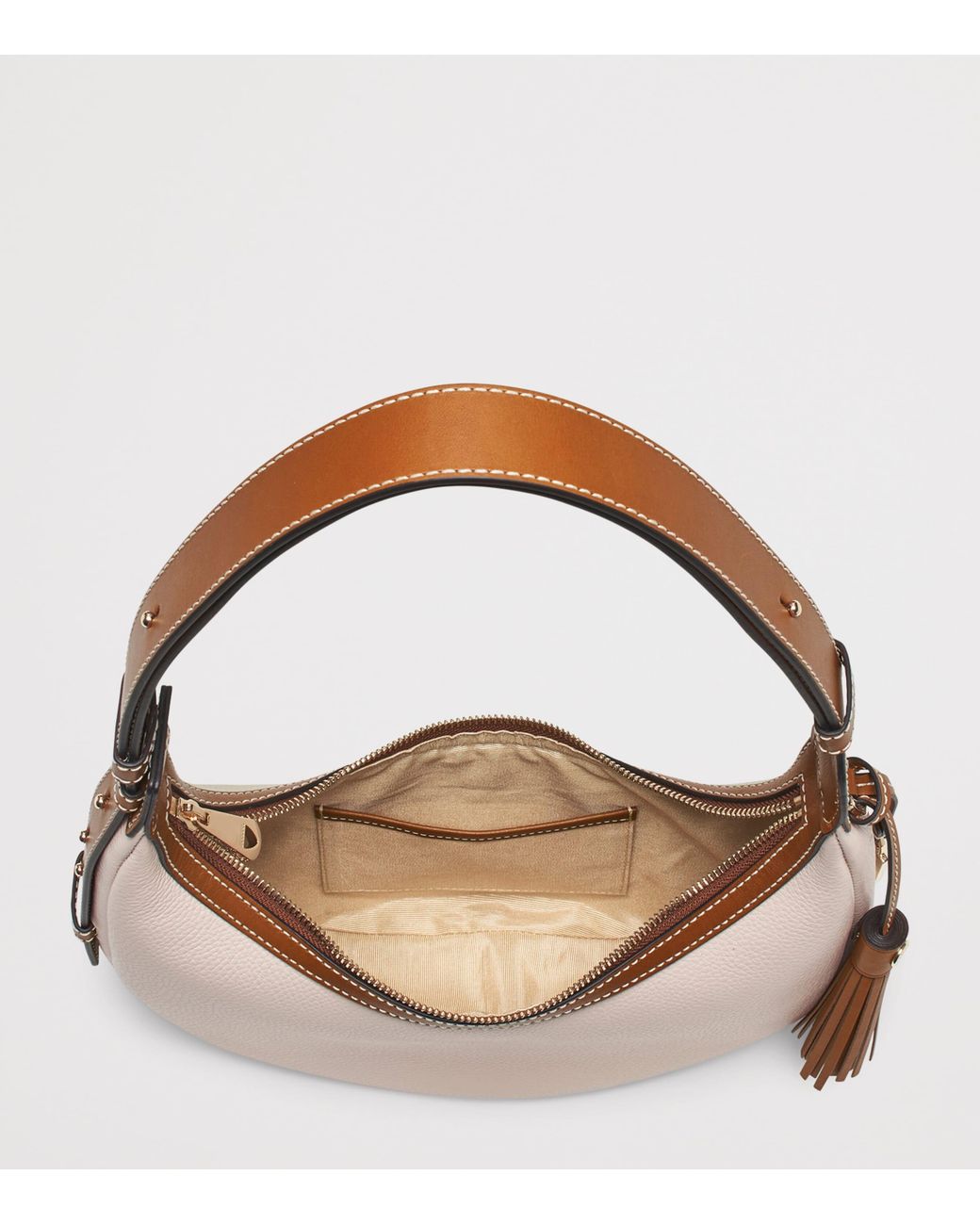 Aspinal Natural Small Leather Soho Crescent Shoulder Bag