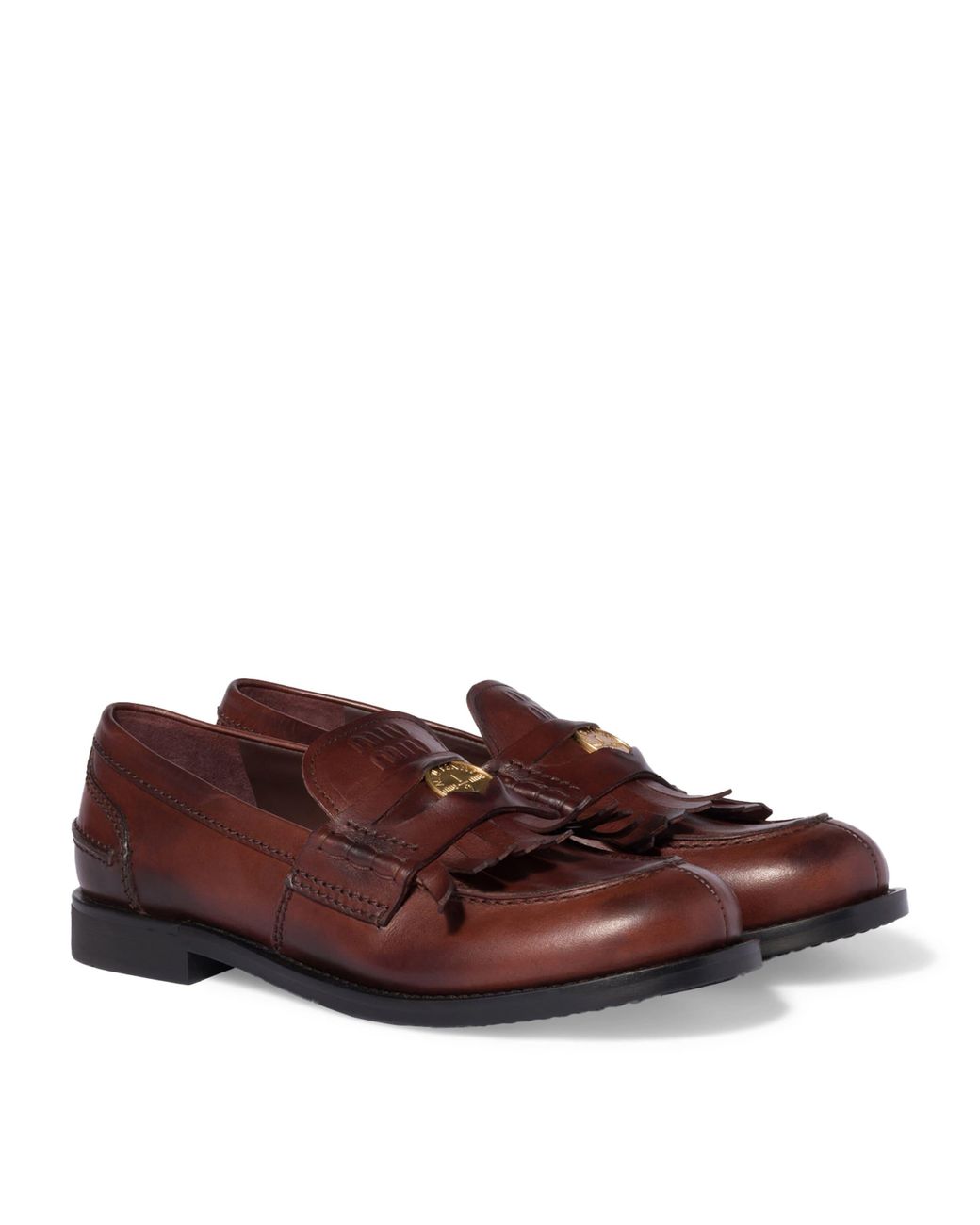 Miu Miu Brown Leather Coin Penny Loafers