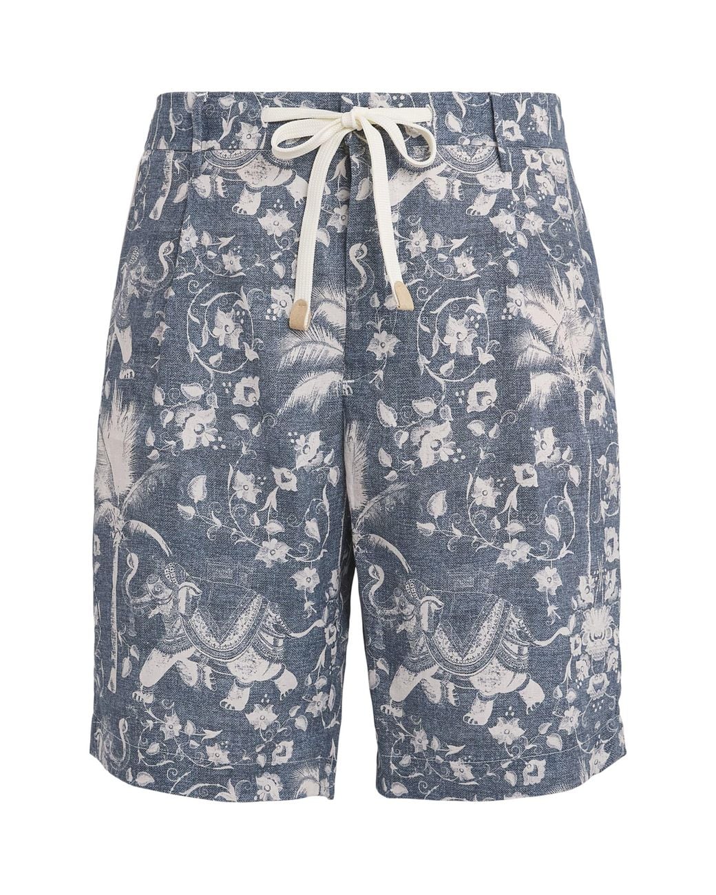 Eleventy Blue Linen Drawstring Bermuda Shorts for men