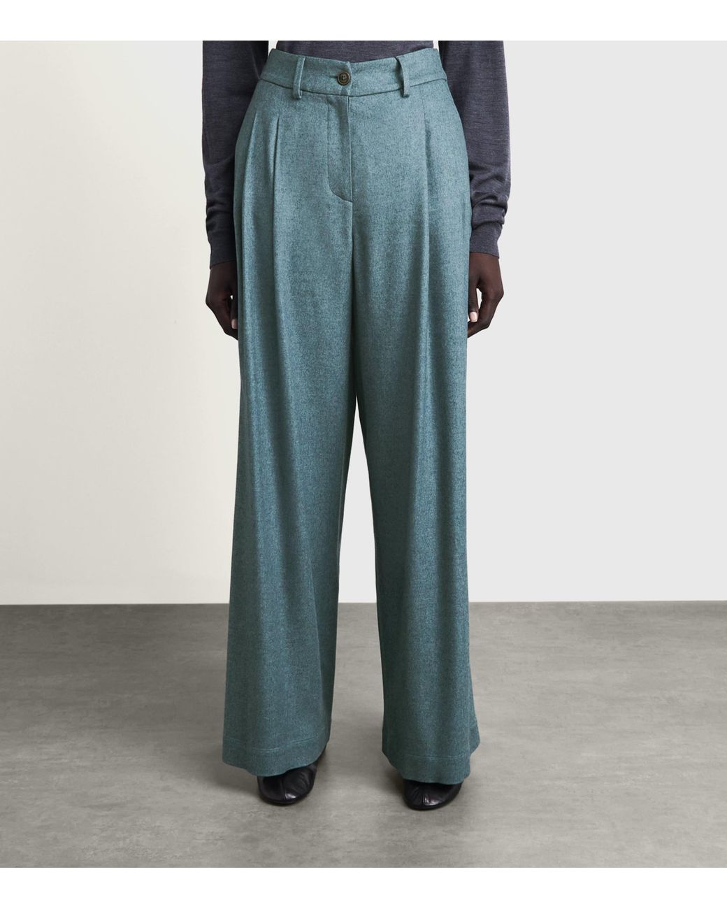 Colombo Blue Silk-Cashmere Wide-Leg Trousers