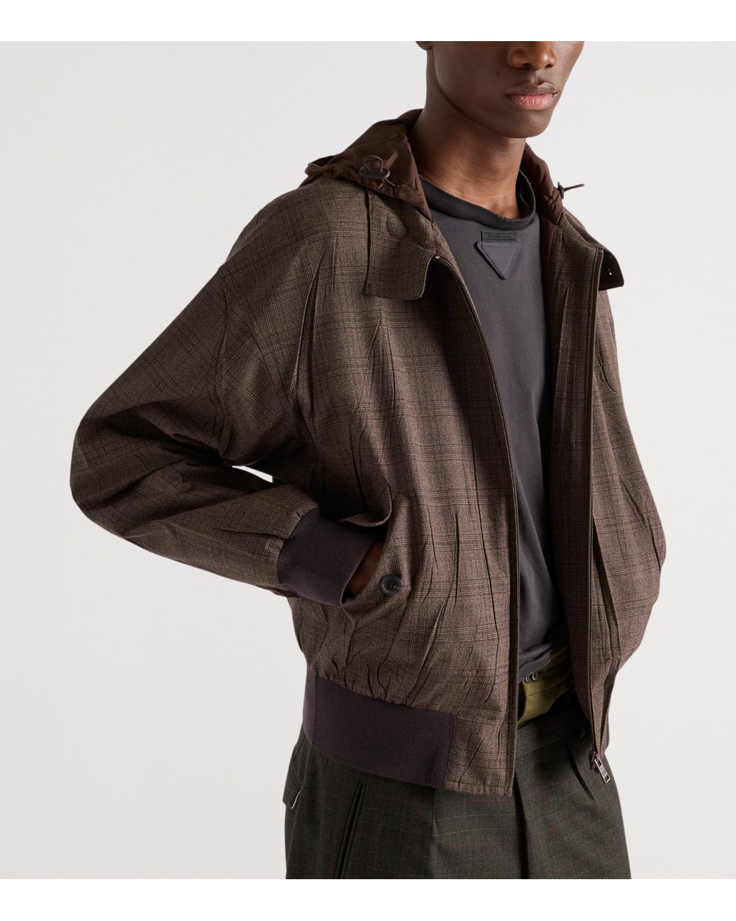 Prada Brown Wool Hooded Jacket for men