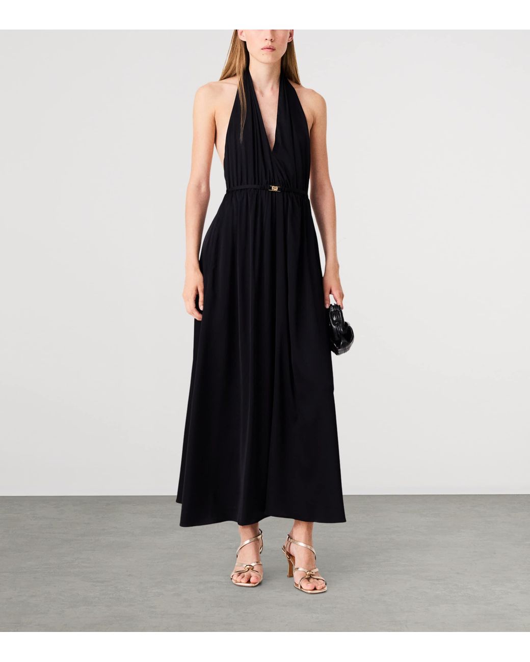Maje Black Plunge Halterneck Midi Dress