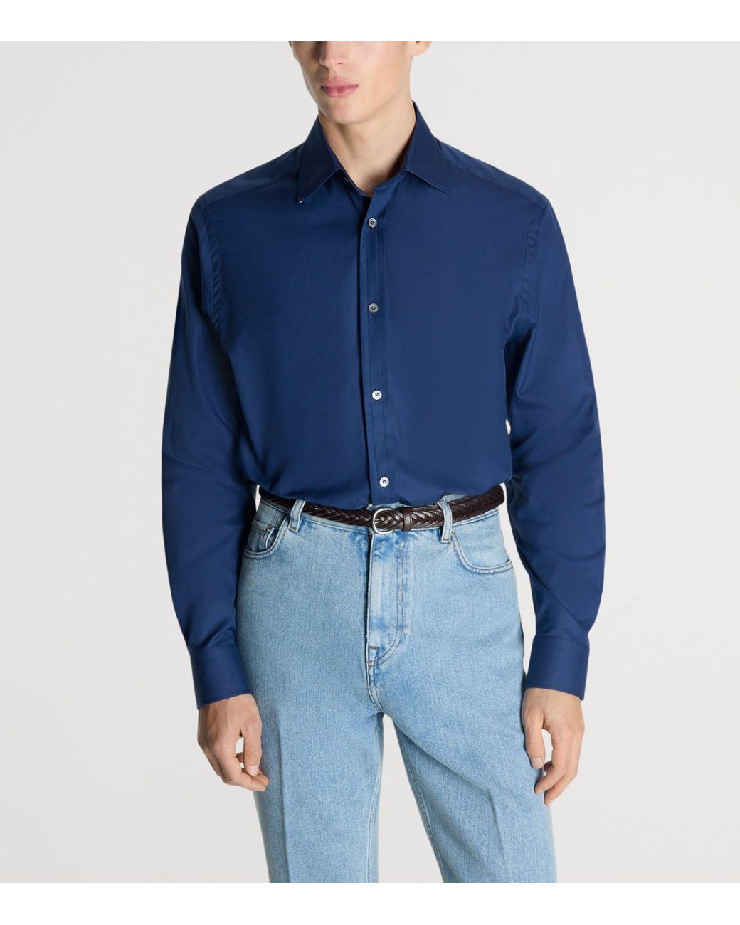 Dunhill Blue Giza Cotton Formal Shirt for men