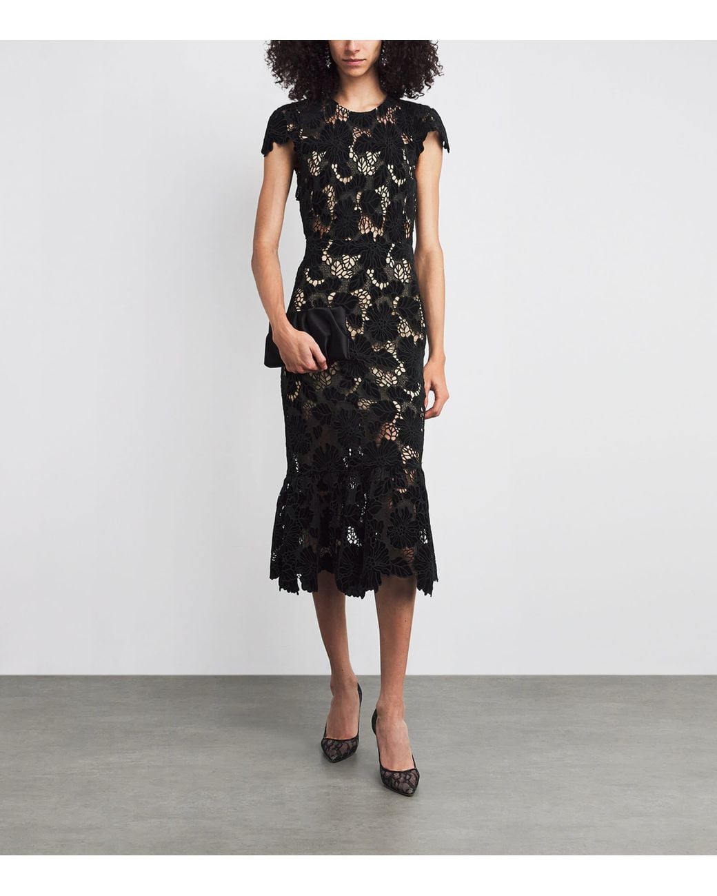 Alice + Olivia Black Lace Clover Midi Dress