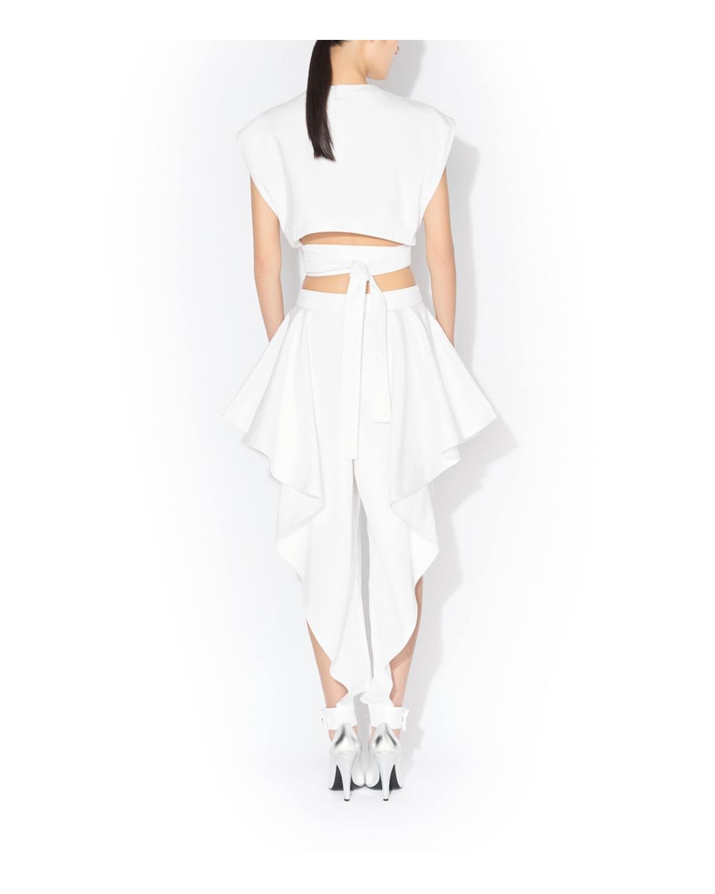 Alaïa White Denim Belted Crop Top