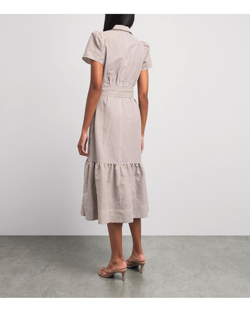 ME+EM Gray Seersucker Midi Shirt Dress