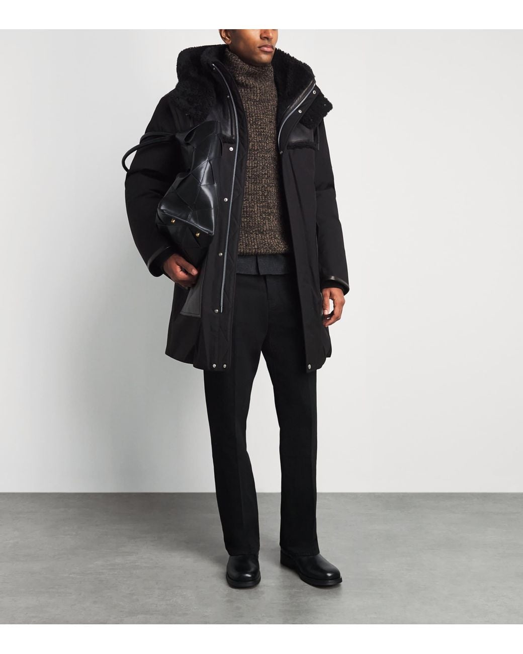 Mackage Black Shearling-Trim Down Bear Coat for men
