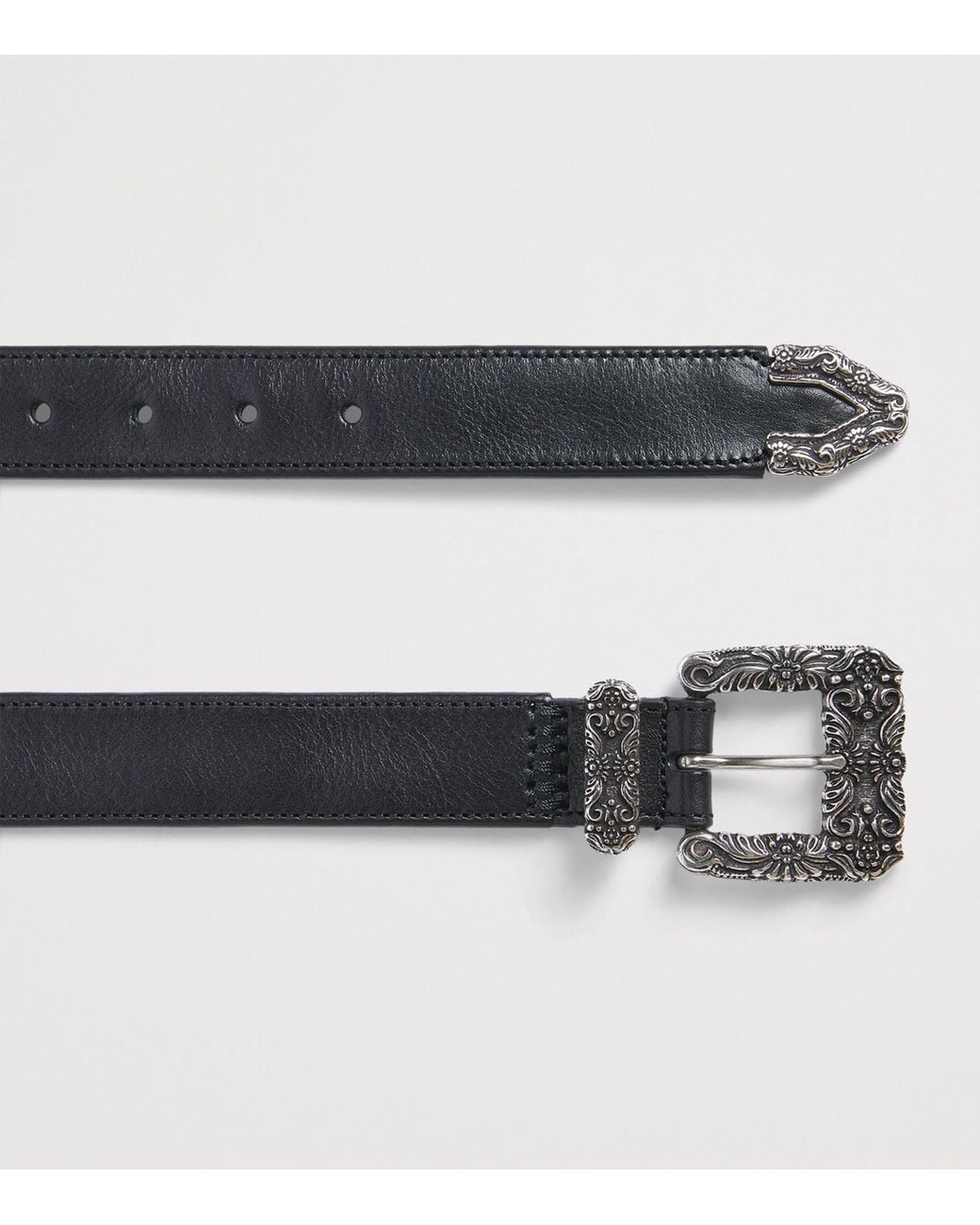 MOLEBO Black Leather Rose Buckle Western Belt for men