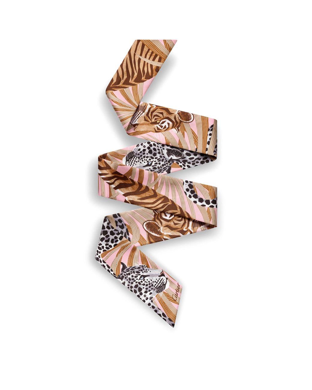Cartier White Silk Panthère And Tigre Scarf