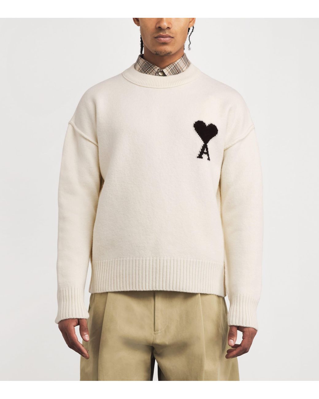 AMI White Wool Logo Sweater for men